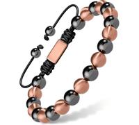 BioMag Magnetic Hematite & Copper Bracelet 8mm - Adjustable Beaded Magnet Bracelet for Men & Women - Solid Copper & Black Stone - Gift Box