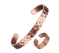 BioMag Pure Copper Bracelet and Ring Set - Copper Bracelet for Men & Women - 100% Solid, Raw & Uncoated Handmade Hammered Tibetan Cuff Bangle (copper079)