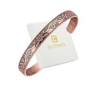 BioMag Pure Copper Bracelet for Men and Women - 100% Solid, Raw and Uncoated Handmade Vintage Cuff Bangle (Floral Pattern)