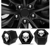 Biomar Labs 16pcs Wheel Nut Covers 4 pcs Locking Bolt Caps Universal Removal Tool Black White Skull Gloss 19mm LB 19