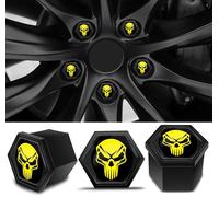 Biomar Labs 17 mm Wheel Nut Cap Set - 20 Bolt Caps PA6 Plastic Cover Caps With Various Designs (Skull in Yellow-Black LC 15)