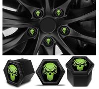 Biomar Labs 17 mm Wheel Nut Cap Set - 20 Bolt Caps PA6 Plastic Cover Caps With Various Designs (Skull in Green-Black LC 11)