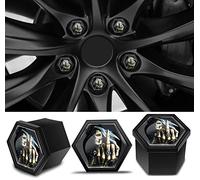 Biomar Labs 19 mm Wheel Nut Cap Set - 16 Bolt Caps plus 4 Locking Bolt Caps PA6 Plastic Cover Caps With Various Designs (Skull LB 25)