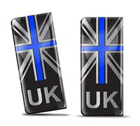 Biomar Labs 2 x 3D Gel Silicone Badge Car Number Plate Self-Adhesive Stickers GB UK United Kingdom Union Jack Thin Blue Line Flag EU Motorcycle Road Decals QS 7