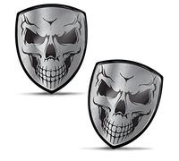 Biomar Labs 2 x 3D Gel Silicone Stickers Bumper Sticker Decals Badge Emblem Tuning for Car Motorcycle Helmet Bike Silver Skull KS 134
