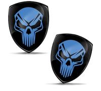Biomar Labs 2 x 3D Gel Silicone Stickers Bumper Sticker Decals Badge Emblem Tuning for Car Motorcycle Helmet Bike (Black Blue Skull KS 82)