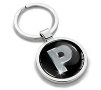Biomar Labs® 3D Metal Alphabet A-Z Personalised Initials Keyring Keychain Silver Men Women Gift Letter P, KK 16