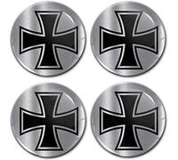 Biomar Labs® 4 x 55mm 3D Domed Car Wheel Centre Rims Hub Iron Cross Silver Stickers Decals For Caps Vehicle Auto Tuning Emblem A 8655