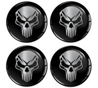 Biomar Labs 4 x 56mm 3D Silicone Stickers for Hub Caps Hub Caps Wheel Stickers Wheel Trim Sticker Wheel Cover Black Silver Skull A 156