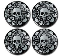Biomar Labs® 4 x 60mm 3D Domed Car Wheel Centre Rims Hub Silver Skull Stickers Decals For Caps A 9860