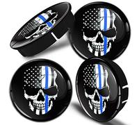 Biomar Labs 4 x 60mm Wheel Centre Caps Universal Plastic Hub Caps Set Durable Alloy Wheel Covers for Car Auto Tuning Exterior Styling with Multiple Designs (USA Skull Flag Thin Blue Line C 99)