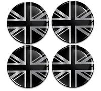 Biomar Labs 4 x 68 mm 3D Gel Silicone Stickers for Hubcaps Wheel Hub Cap Cover Sticker Decals UK GB Union Jack Flag Silver Black A 10868