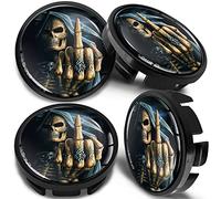 Biomar Labs 4 x Universal Wheel Centre Alloy Hub Center Caps Compatible with VW Part Number: 3B7601171 Hubcaps Skull Middle Finger Black 65mm CV 25