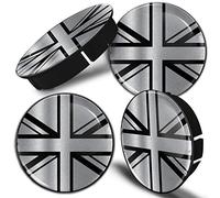 Biomar Labs 60mm Wheel Centre Caps Set of 4 - Black ABS Plastic Alloy Wheel Hub Caps Replacement - Push Fit Car Wheel Centre Caps (United Kingdom GB Flag C 110)