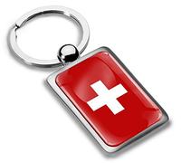 Biomar Labs Stainless Steel Metal Keychains Country Flag National Flags Design Durable Premium Accessory Car House Keys Backpack Gift Travel Souvenir (Switzerland Swiss Flag KK 240)
