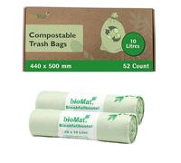 bioMat 10 L Compostable and Climate Neutral Organic Waste Bags with Handle, Pack of 52 Organic Waste Bags, DIN+ Certified, Green