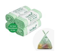bioMat Compostable 10 Litre Kitchen Caddy Liners, 104 Refuse Sacks, EN 13432 Certified Compostable Food Waste Bags, for Organic Waste, Household Waste