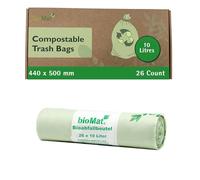 bioMat Compostable 10 Litres Kitchen Caddy Liners, 26 Refuse Sacks, EN 13432 Certified Compostable Food Waste Bags, for Organic Waste, Household Waste