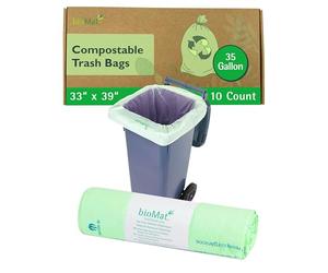 bioMat Compostable 140 Litre Wheelie Bin Liners, 10 Refuse Sacks, EN 13432 Certified Compostable Food Waste Bags, for Organic Waste, Household Waste