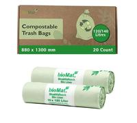 bioMat Compostable 140 Litre Wheelie Bin Liners, 20 Refuse Sacks, EN 13432 Certified Compostable Food Waste Bags, for Organic Waste, Household Waste