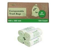 bioMat Compostable 20 Litre Kitchen Caddy Liners, 104 Refuse Sacks, EN 13432 Certified Compostable Food Waste Bags, for Organic Waste, Household Waste