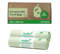 bioMat Compostable 20 Litre Kitchen Caddy Liners, 52 Refuse Sacks, EN 13432 Certified Compostable Food Waste Bags, for Organic Waste, Household Waste