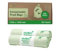 bioMat Compostable 240 Litre Wheelie Bin Liners, 20 Refuse Sacks, EN 13432 Certified Compostable Food Waste Bags, for Organic Waste, Household Waste