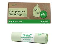 bioMat Compostable 30 Litre Kitchen Caddy Liners, 10 Refuse Sacks, EN 13432 Certified Compostable Food Waste Bags, for Organic Waste, Household Waste