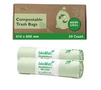 bioMat Compostable 40 Litre Kitchen Caddy Liners, 20 Refuse Sacks, EN 13432 Certified Compostable Food Waste Bags, for Organic Waste, Household Waste