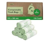 bioMat Compostable 6 Litres Kitchen Caddy Liners, 150 Refuse Sacks, EN 13432 Certified Compostable Waste Bags, for Organic Waste, Food Waste