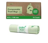 bioMat Compostable 80 Litre Wheelie Bin Liners, 10 Refuse Sacks, EN 13432 Certified Compostable Food Waste Bags, for Organic Waste, Household Waste