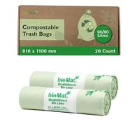 bioMat Compostable 80 Litre Wheelie Bin Liners, 20 Refuse Sacks, EN 13432 Certified Compostable Food Waste Bags, for Organic Waste, Household Waste
