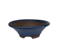 BIOMATA Round Ceramic Bonsai Pot 16.2x16.2x5.5cm Made in Japan | Bonsai Planter with Drainage Hole | Blue Pot for Outdoor and Indoor Use | Three Sizes to Choose From