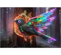 Biomechanical Stained Glass Bird Glowing Cyber Forest Wooden Jigsaw Puzzle for Adults Mind Challenge Elegant Home Decor & Thoughtful Gift for Seniors & Elders_1000pcs