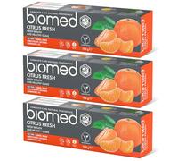 Biomed Citrus Fresh 97% Natural Toothpaste | Orange, Fresh Breath, Healthy Gums | Mandarin Grapefruit Lemon Essential Oils, Fruit Flavour, Vegetarian, SLES Free 100g (Pack of 3)