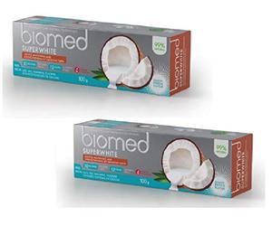 BIOMED Super White Fluoride-Free Coconut Oil Toothpaste, 99% Natural Ingredients, Economy Set 100 g x 2