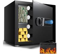 Biometric Safe, Fingerprint Home Safe Box with Fireproof Waterproof Bag & Key, 1.4 Cu ft Security Money Safe for Cash, Jewelry, Valuables, Digital Electronic Keypad, Dual Alarm System, Cabinet safe