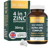 BioMirco Zinc Supplements 30mg High Strength 4-Form Complex - Picolinate Gluconate Citrate Bisglycinate with Copper - Vegan Capsules for Men and Women - 120 Capsules 4-Month Supply UK Made