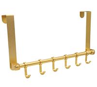 Biomoty Over The Door Hooks Door Hanger, Moving 6-Hooks Over Door Coat Rack for Hanging, Aluminum Heavy Duty Door Organizer for Towel Robe Hat Bag, Behind Back of Door Bathroom (Gold)