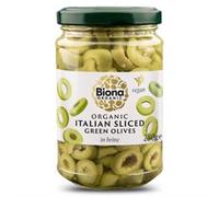 Biona Italian Sliced Green Olives in Brine 280g - Organic - Vegan - Glass Jar