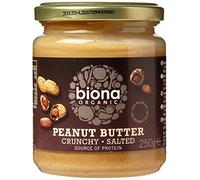 Biona Organic Crunchy Peanut Butter with Sea salt 6-Pack - 100% Organic Peanuts, Vegan Peanut Butter, No Palm Oil or Added Sugar, Smooth & Creamy, High Protein, 250g Jars
