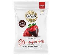 Biona Organic Dark Chocolate Coated Strawberries 45g, Pack of 10-62% Dark, Fair Trade Chocolate - Vegan - Gluten Free - Organic Snack