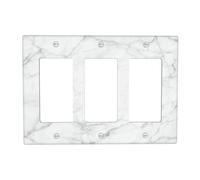 biondbong White Grey Marble Print 3 Gang Light Switch Plates Outlet Covers Gray Decorative Triple Rocker Wall Plate Electrical Switchplate Decor Accessories 6.57" x 4.65"