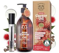 Bionoble Organic Castor Oil 500ml - 100% Pure, Natural and Cold Pressed - Lashes, Eyebrows, Body, Hair, Beard, Nails - Vegan, Cruelty Free - Glass Bottle + Pump + Mascara Kit