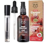 BIONOBLE Organic Castor Oil Cold Pressed + Mascara Kit - Hexane Free, 100% Natural - Pure Castor Oil Organic for Eyelashes, Hair Growth, Eyebrows, Skin, Face - Glass Bottle, Pipette and Pump - 100ml