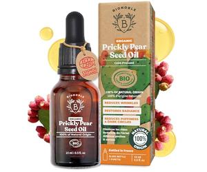 BIONOBLE Organic Prickly Pear Seed Oil - Anti-Aging, Dark Circles - 15ml | 100% Pure, Natural, Cold Pressed - For Face, Body - Moroccan Prickly Pear Oil, Vegan Cactus Oil - Glass Bottle, Pipette