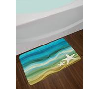 Bioonce Abstract Bath Mat, Abstract Design Modern Illustration of Waves Starfish Sandy Beach Aquatic Theme, Plush Bathroom Decor Mat with Non Slip Backing, 18x30inch, Blue Beige