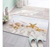 Bioonce Bathroom Rug, Shell Starfish Beach Sand Scenery Bath Mat Non-Slip Water Microfiber Soft Plush Shaggy Bath Rugs for Shower, Bedroom, Bathtubs 24x16 Inch