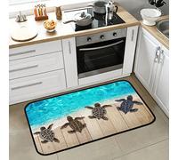 Bioonce Beach Wooden Turtle Kitchen Mat Cushioned Anti-Fatigue Kitchen Rug, Ocean Sea Non-Slip Kitchen Mats and Rugs Washable Floor Comfort Runner Mat for Home Sink Laundry Bathroom 16x24inch
