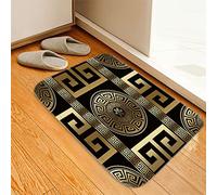 Bioonce Retro Black Gold Greek Key Meander Luxury Bath Mat, 3D Geometric Gold Print Bathroom Rug Non Slip Absorbent Doormat with Rubber Backed for Shower Buthtub Kitchen Sink Home Decor 18x30 Inch